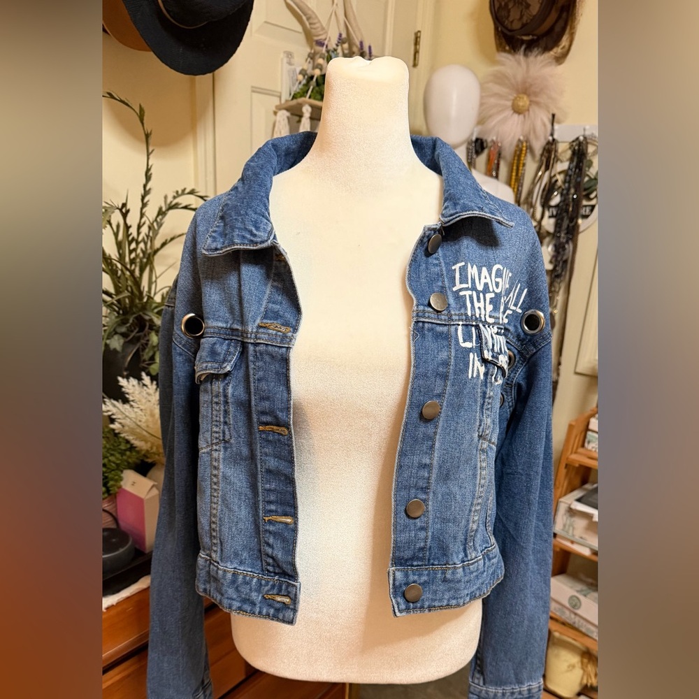 Denim Jacket with Graphic Text NWT by fashion nova - Picture 4 of 15